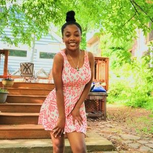 Orange patterned scoop-neck summer dress!